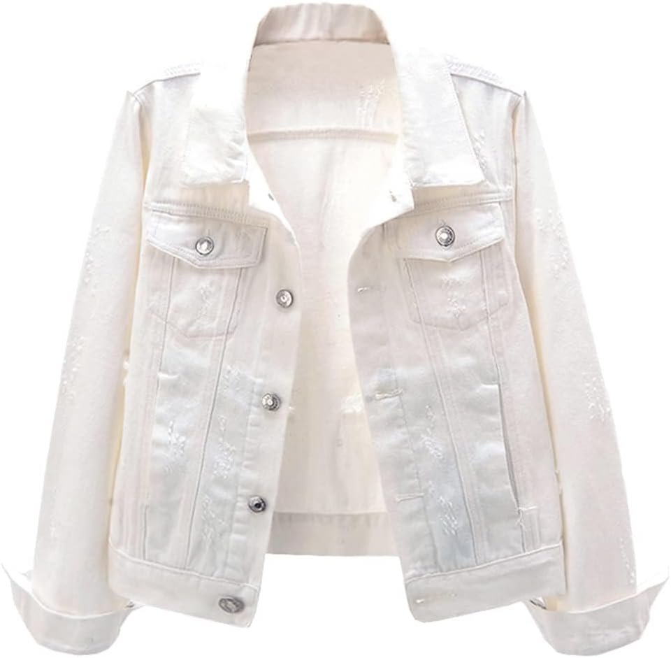 51A2BqsdxaL._AC_SL1001_.jpg Women's Distressed Ripped Long-Sleeve Denim Jacket - Image 1