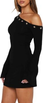 Off-Shoulder Fitted Mini Dress With Flared Sleeves—Stylish Clubwear - Image 2