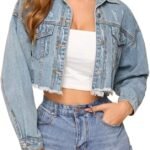 Women's Ripped Denim Jacket with Frayed Tassel Hem