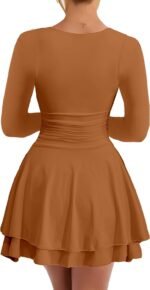 Square-Neck Fitted Mini Dress With Long Sleeves, Ruffles, And A Cinched Waist - Image 2
