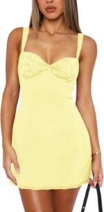 Square-Neck Sleeveless Camisole Mini Dress With Lace Panels