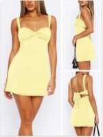 Square-Neck Sleeveless Camisole Mini Dress With Lace Panels - Image 2