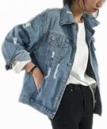 Women's Loose Ripped Boyfriend-Style Denim Jacket - Image 2