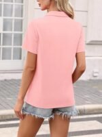 Women's Loose-Fit V-Neck Collared Short-Sleeve Casual Polo - Image 2
