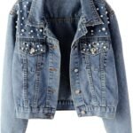 Women's Denim Jacket with Pearl Embroidery