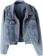 Women's Denim Jacket with Pearl Embroidery