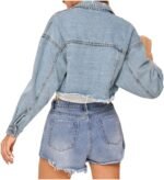 Women's Ripped Denim Jacket with Frayed Tassel Hem - Image 2