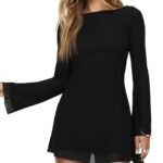 Off-Shoulder A-Line Fitted Dress With Flared Sleeves—Elegant Style