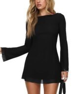 Off-Shoulder A-Line Fitted Dress With Flared Sleeves—Elegant Style