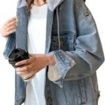 Women's Loose-Fit Distressed Denim Jacket with Hood