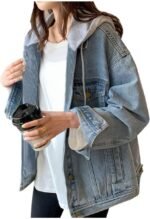 Women's Loose-Fit Distressed Denim Jacket with Hood