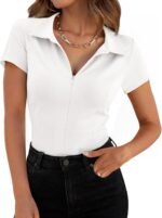 Women's Slim-Fit Short-Sleeve Polo Shirt with Collar and V-Neck