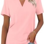 Women's Loose-Fit V-Neck Collared Short-Sleeve Casual Polo