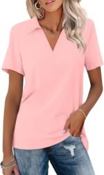Women's Loose-Fit V-Neck Collared Short-Sleeve Casual Polo