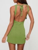 Backless Sleeveless Knit Fitted Mini Dress—Party Style - Image 2