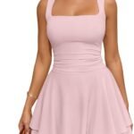 Square-Neck Ruffled Mini Dress With Cinched Waist And Ruching