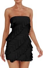 Strapless Fitted Mini Dress With Ruffles—Sexy Party Style