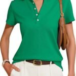 Women's Collared V-Neck Short-Sleeve Business-Casual Polo
