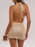 Halter-Neck Backless Sequin Fitted Mini Dress—Sexy Party Style - Image 2