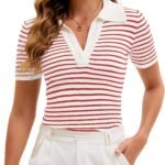 Women's Striped Knit Short-Sleeve Polo Shirt