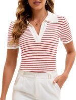 Women's Striped Knit Short-Sleeve Polo Shirt