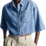 Women's Short-Sleeve Button-Front Denim Shirt Jacket