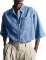 Women's Short-Sleeve Button-Front Denim Shirt Jacket