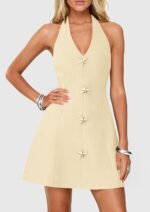 Women's Halter Deep-V Backless A-Line Beach Party Mini Dress - Image 2