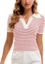 Women's Striped Knit Short-Sleeve Polo Shirt - Image 2