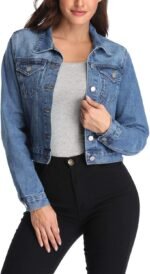 Women's Cropped Denim Jacket with Collar