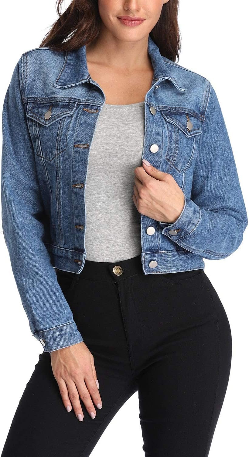 71TmesQYygL._AC_SL1500_.jpg Women's Cropped Denim Jacket with Collar - Image 1