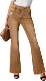 Women's High-Waisted Distressed Raw-Hem Flare Jeans