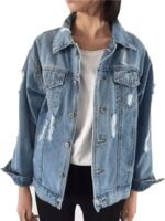 Women's Loose Ripped Boyfriend-Style Denim Jacket