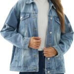 Women's Loose-Fit Distressed Trucker Denim Jacket
