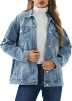 Women's Loose-Fit Distressed Trucker Denim Jacket