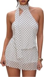 Polka-Dot Halter-Neck Backless A-Line Mini Dress—Party Style