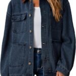 Women's Loose Denim Jacket with Vintage Color-Block Collar