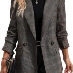 Women's Plaid Smart Blazer with Lapel Collar