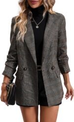 Women's Plaid Smart Blazer with Lapel Collar