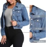 Women's Cropped Denim Jacket with Collar - Image 2