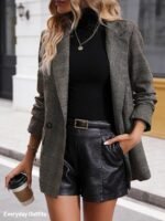 Women's Plaid Smart Blazer with Lapel Collar - Image 2