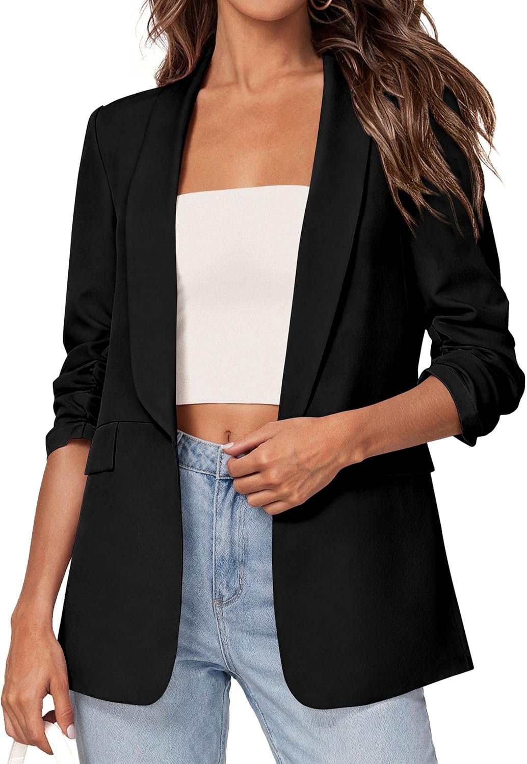81uiHIqEZuL._AC_SL1500_.jpg Women's Lightweight Smart Blazer with 3/4 Sleeves - Image 1