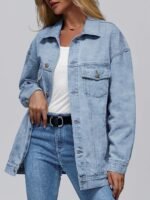 Women's Loose-Fit Long-Sleeve Denim Jacket - Image 2